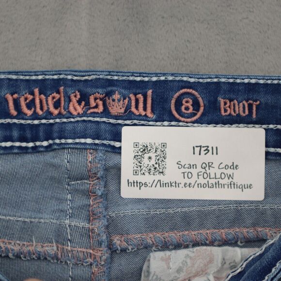 Rebel Soul Pants Womens 8 Blue Mid Rise 5 Pocket Design Boot Cut Faded Jeans - Picture 2 of 16